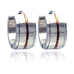 Stainless Steel Rhodium Plated and Rose Gold Plated Center Huggies Earrings